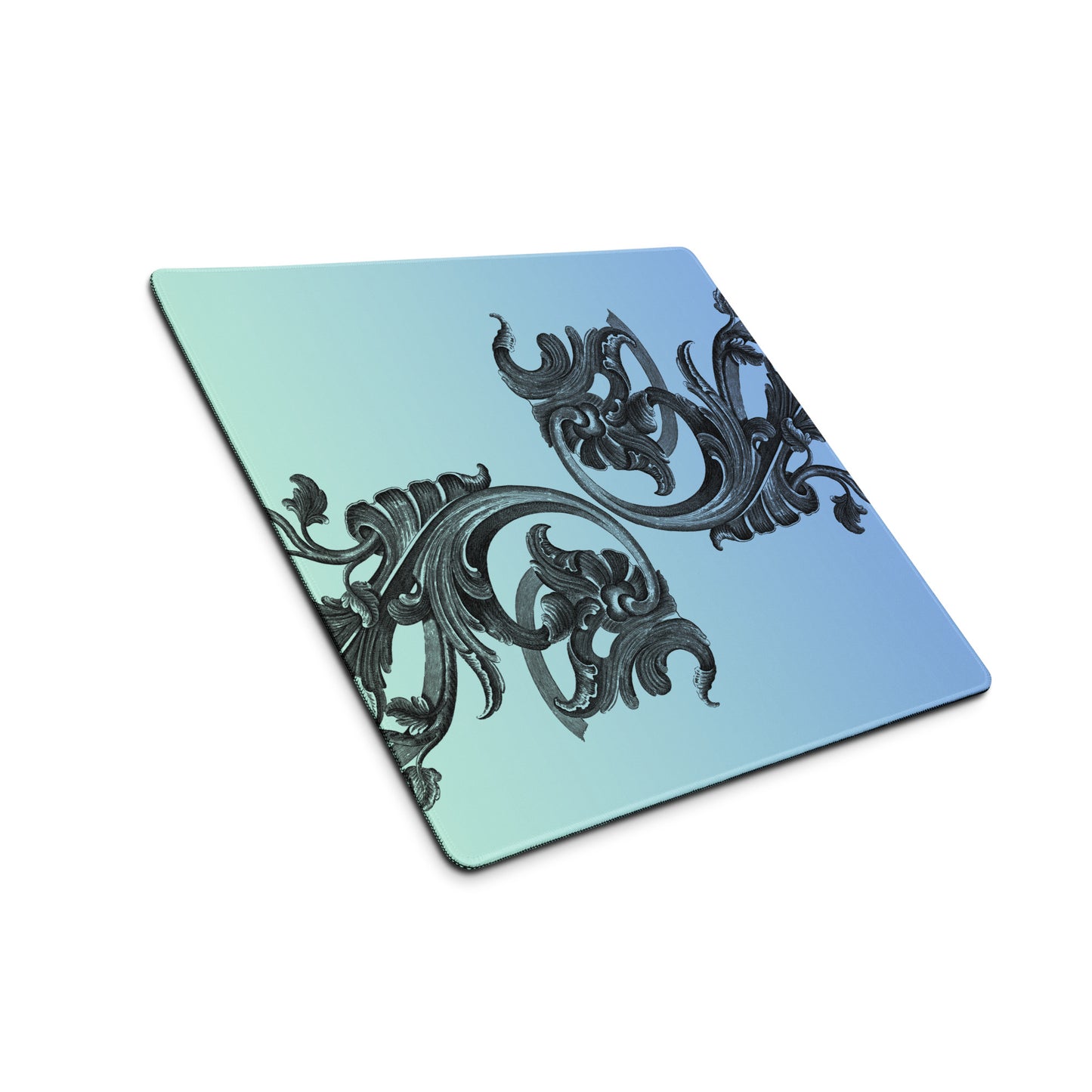 Art Nouveau Filigree Green Blue Gradient Desk Mat Gaming Mouse Pad 18″ × 16″