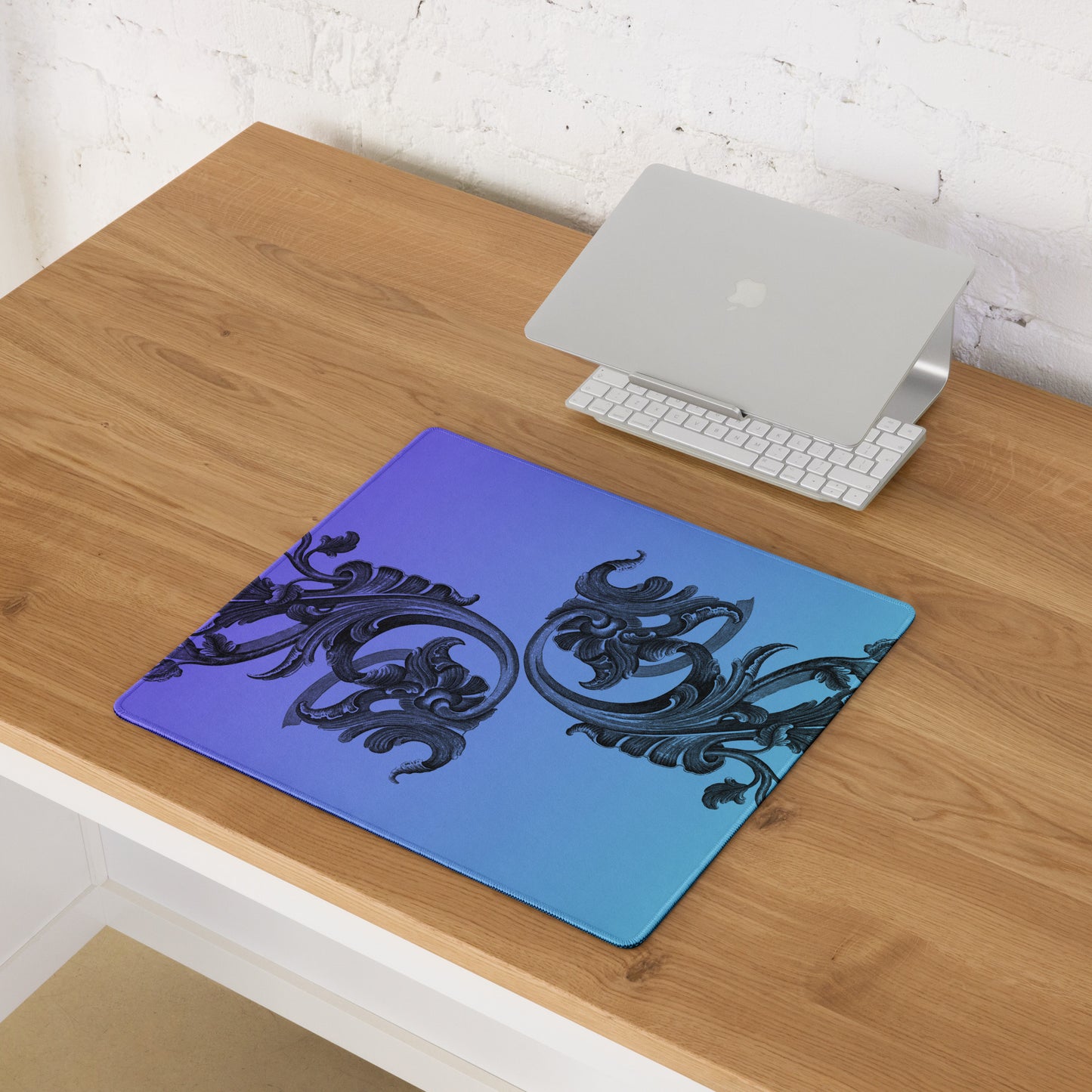 Art Nouveau Filigree Purple Blue Gradient Desk Mat Gaming Mouse Pad 18″ × 16″