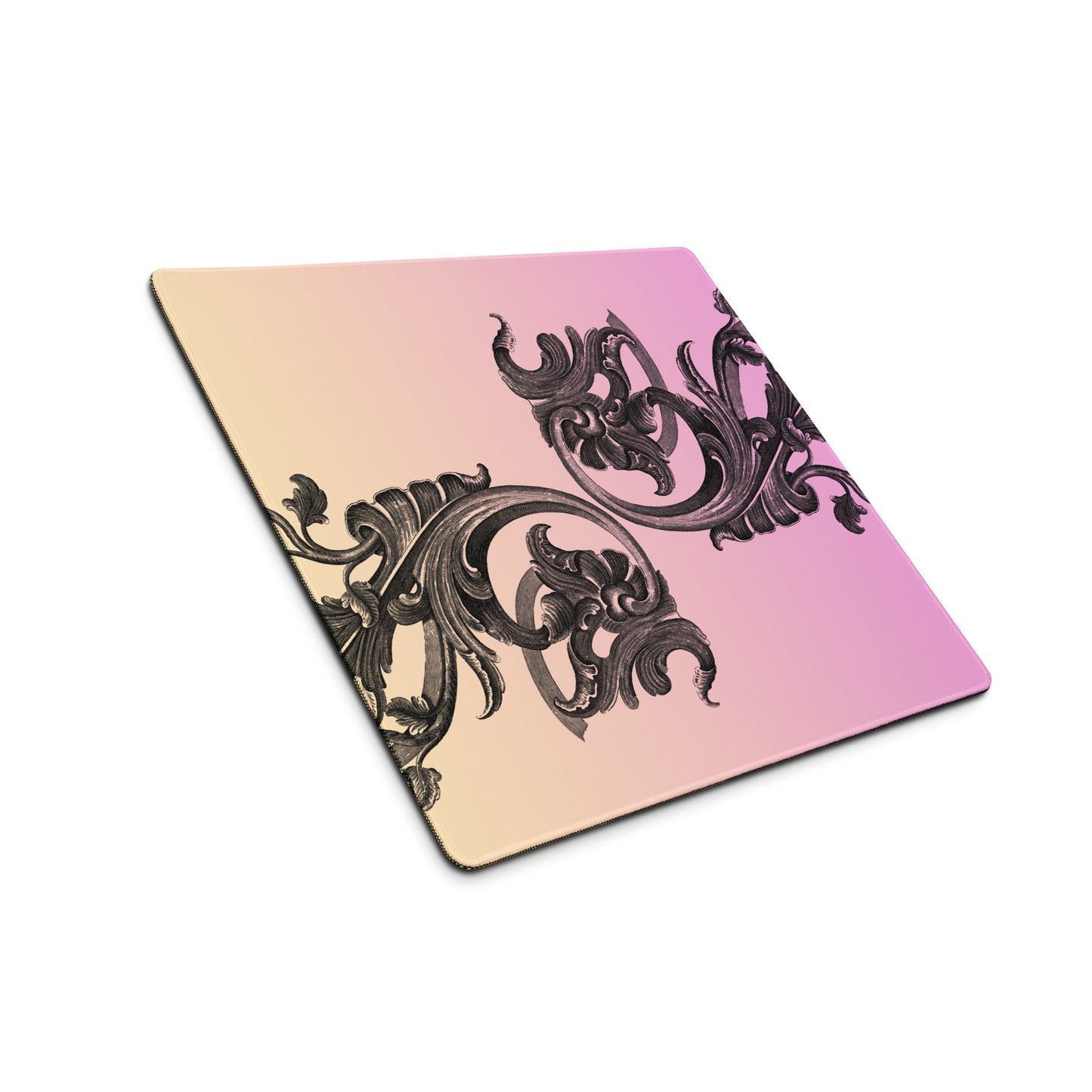 Art Nouveau Filigree Yellow Pink Gradient Desk Mat Gaming Mouse Pad 18″ × 16″