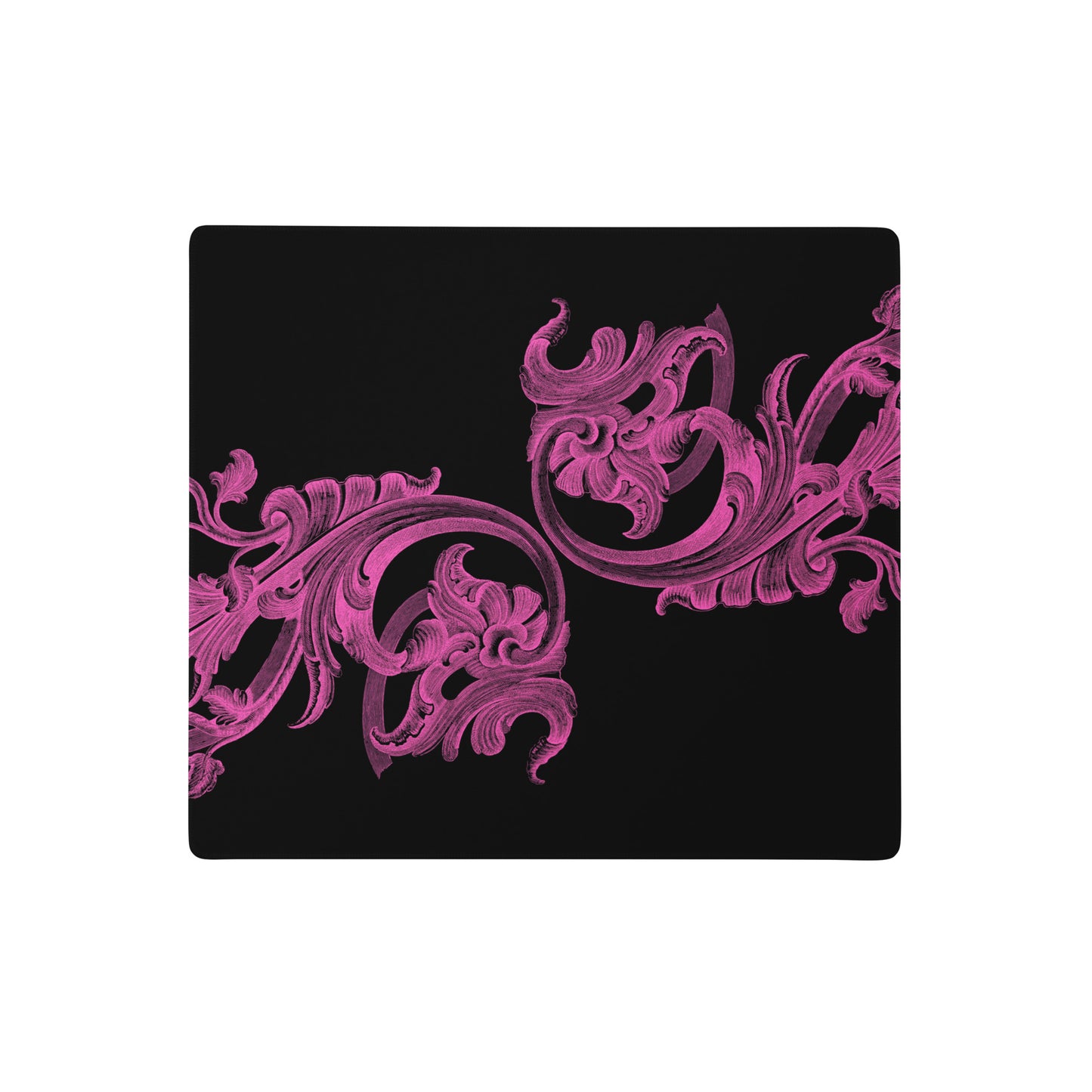 Art Nouveau Filigree Pink Black Desk Mat Gaming Mouse Pad 18″ × 16″