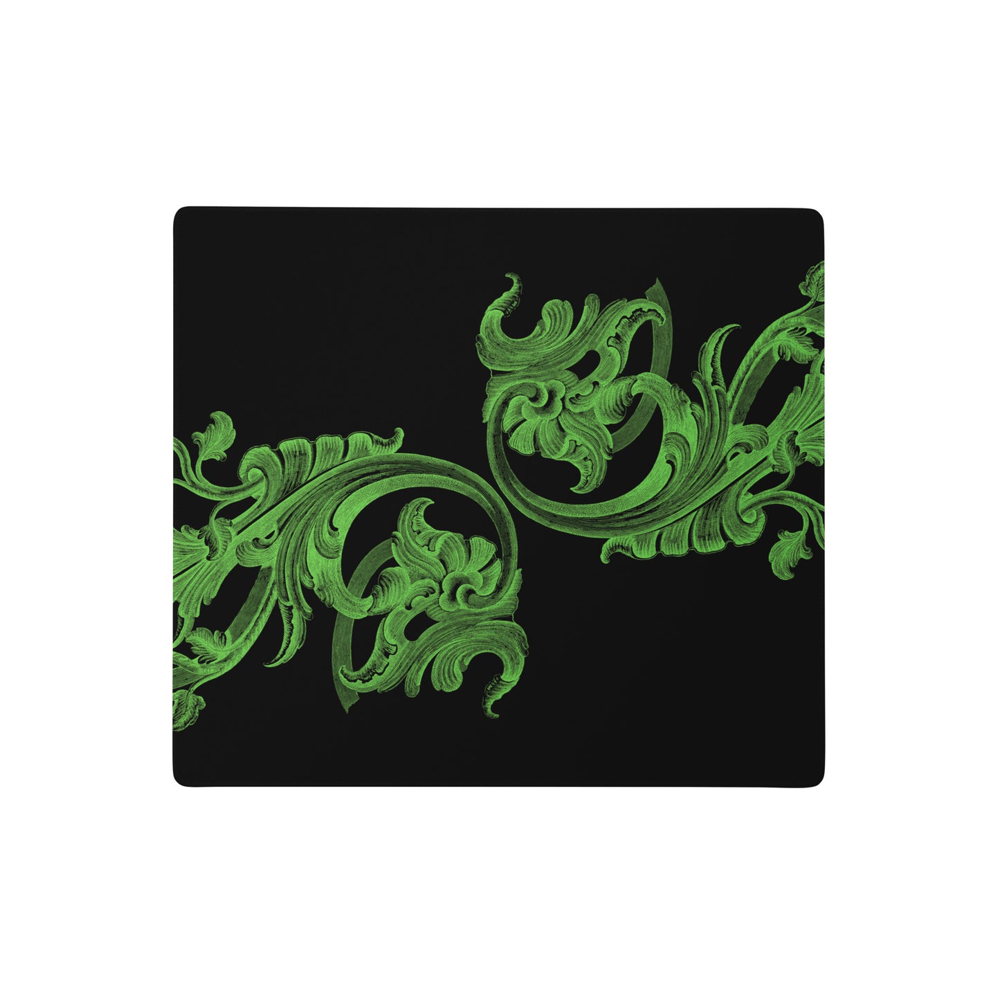 Art Nouveau Filigree Green Black Desk Mat Gaming Mouse Pad 18″ × 16″