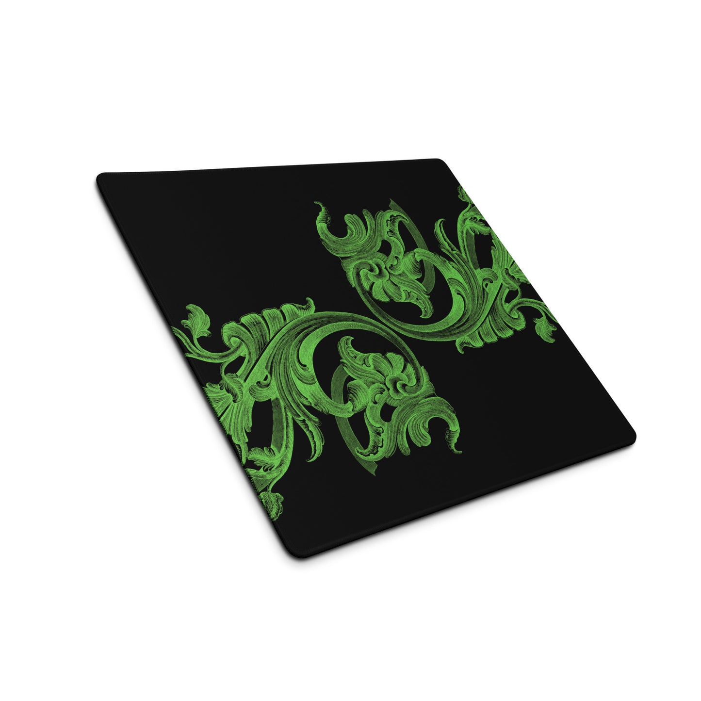 Art Nouveau Filigree Green Black Desk Mat Gaming Mouse Pad 18″ × 16″