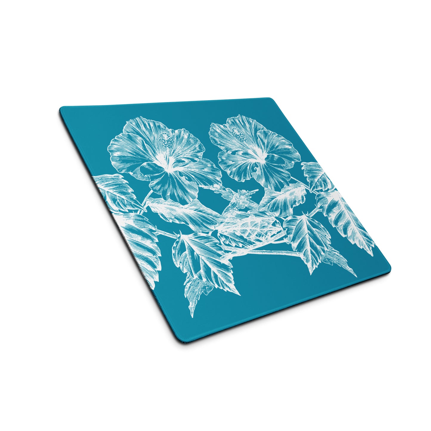 White Flowers Teal Desk Mat Gaming Mouse Pad 18″ × 16″