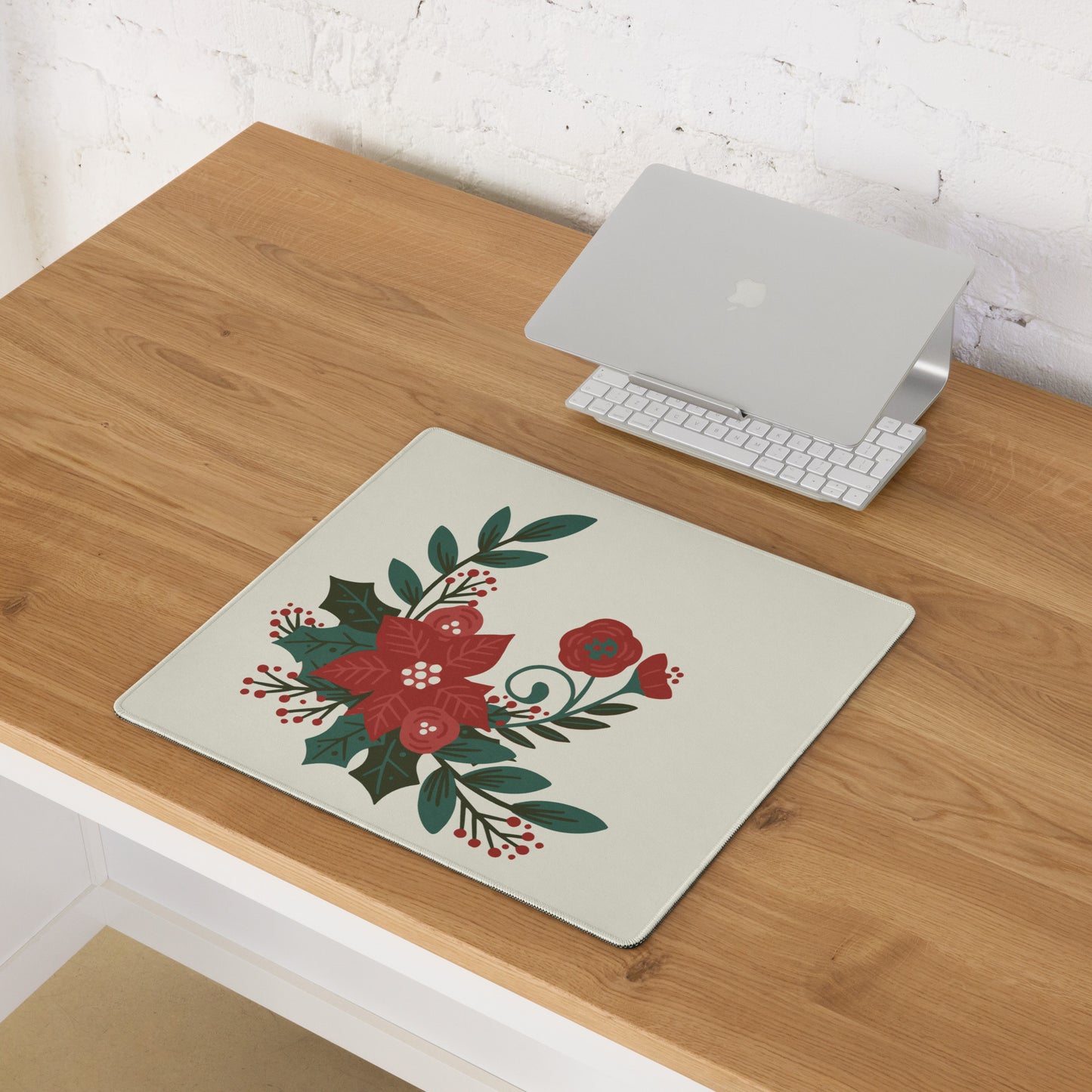 Poinsettia Holly Berry Desk Mat Gaming Mouse Pad 18″ × 16″