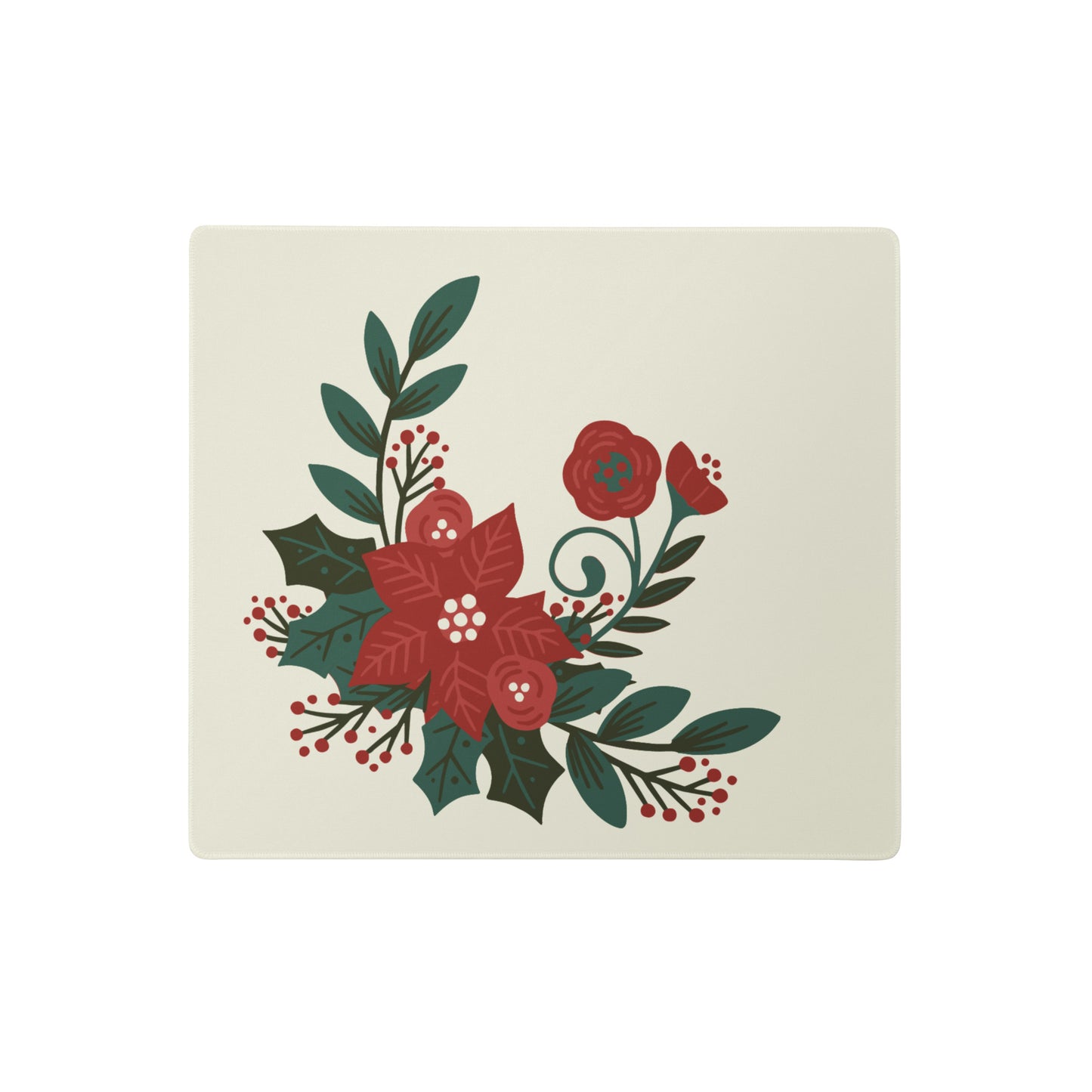 Poinsettia Holly Berry Desk Mat Gaming Mouse Pad 18″ × 16″