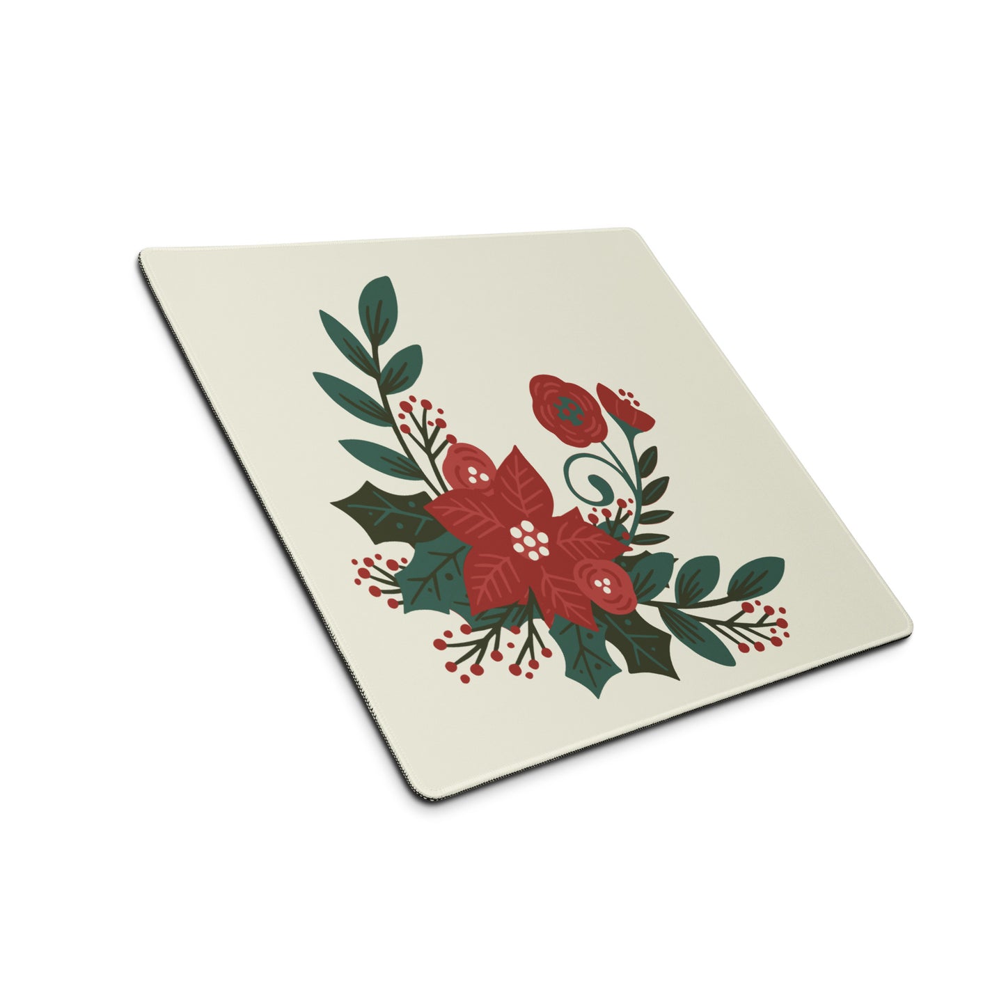 Poinsettia Holly Berry Desk Mat Gaming Mouse Pad 18″ × 16″