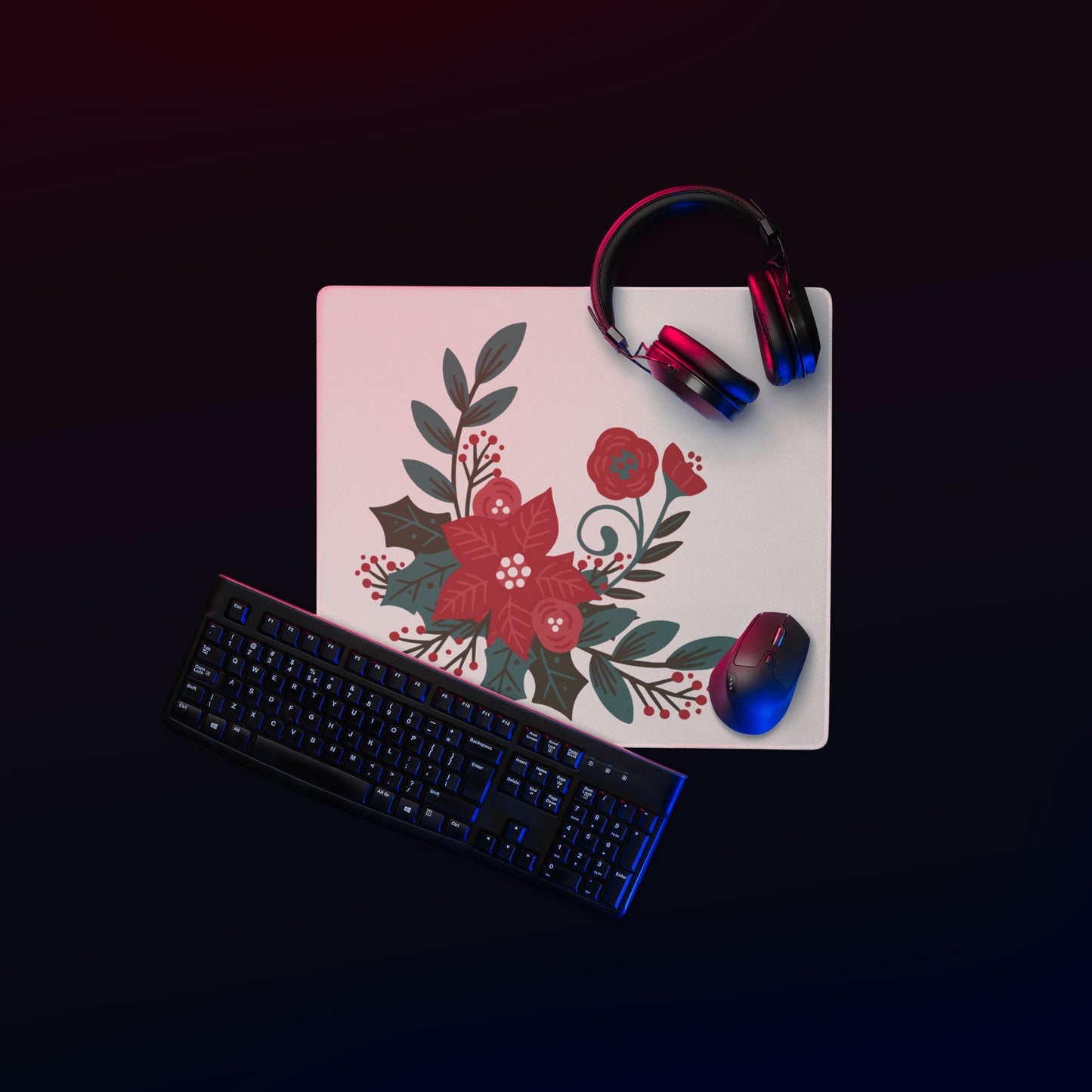 Poinsettia Holly Berry Desk Mat Gaming Mouse Pad 18″ × 16″