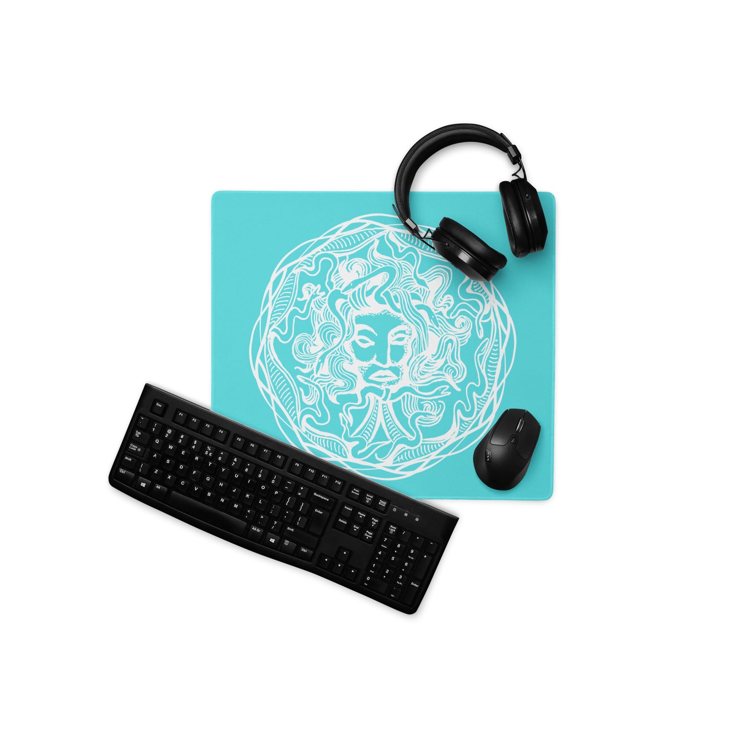 Medusa Circle Emblem Design Bright Blue Desk Mat Gaming Mouse Pad 18″ × 16″