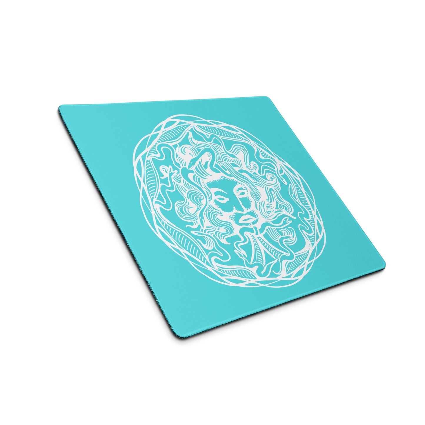 Medusa Circle Emblem Design Bright Blue Desk Mat Gaming Mouse Pad 18″ × 16″