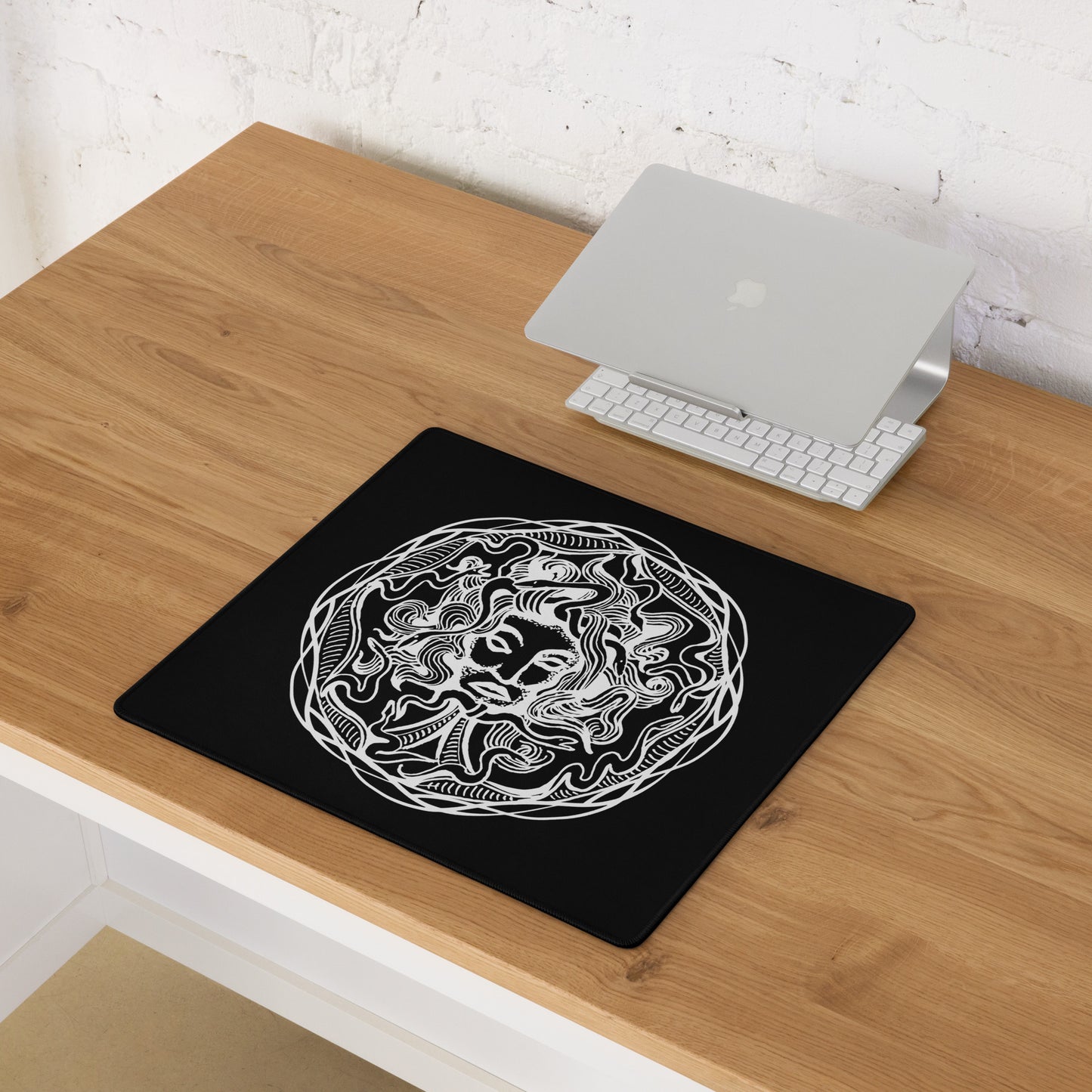 Medusa Circle Emblem Design Black Desk Mat Gaming Mouse Pad 18″ × 16″