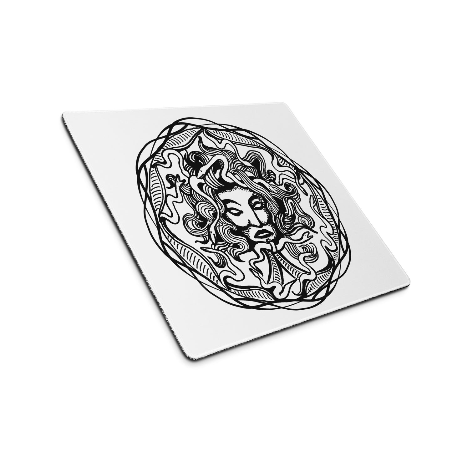 Medusa Circle Emblem Design White Desk Mat Gaming Mouse Pad 18″ × 16″