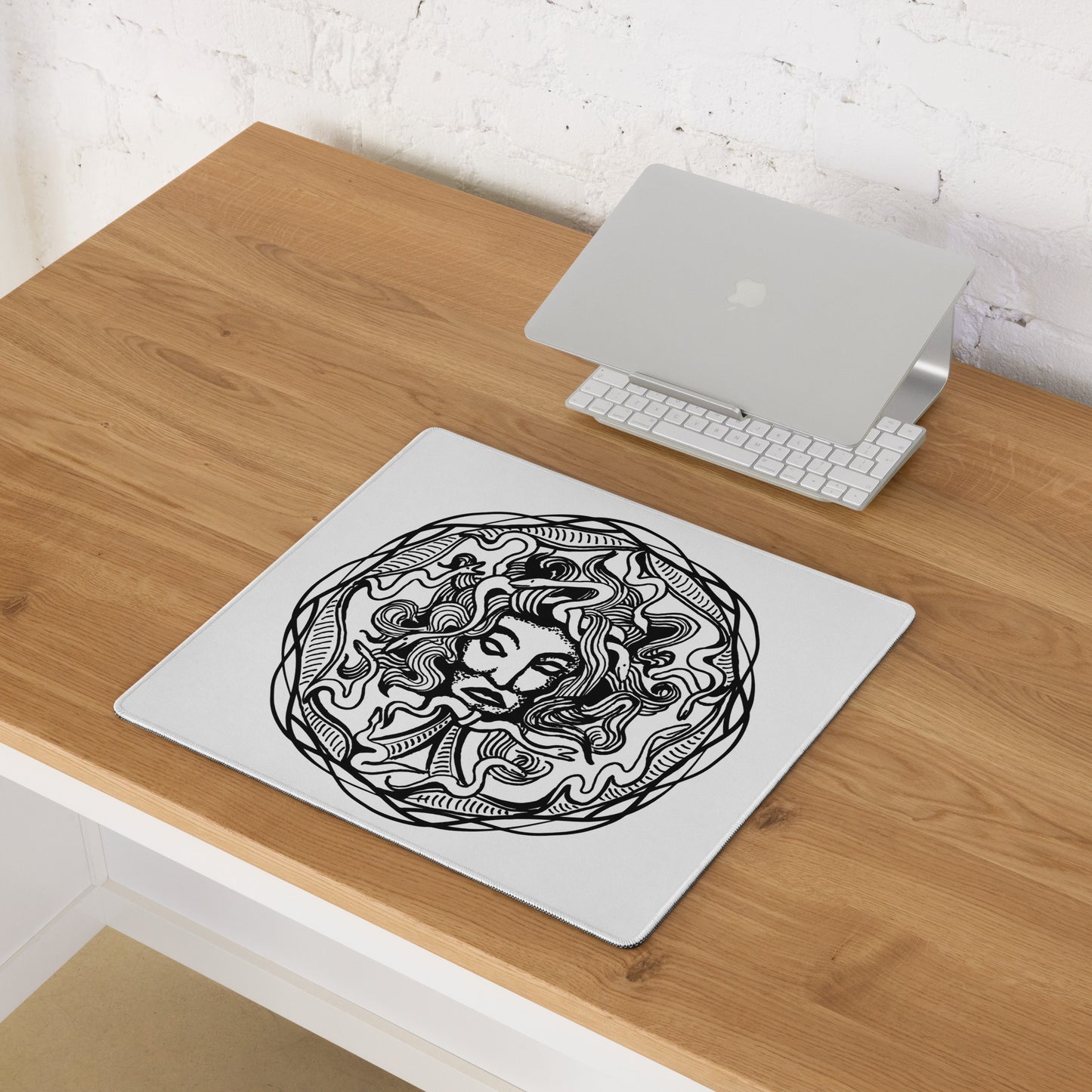 Medusa Circle Emblem Design White Desk Mat Gaming Mouse Pad 18″ × 16″