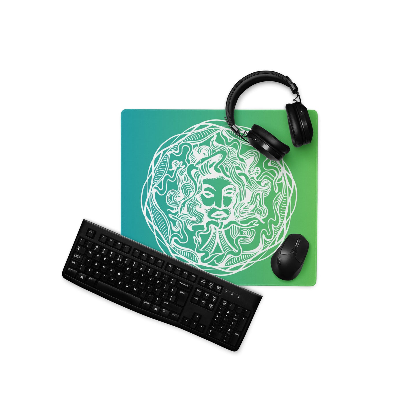 Medusa Circle Emblem Design Green Gradient Desk Mat Gaming Mouse Pad 18″ × 16″