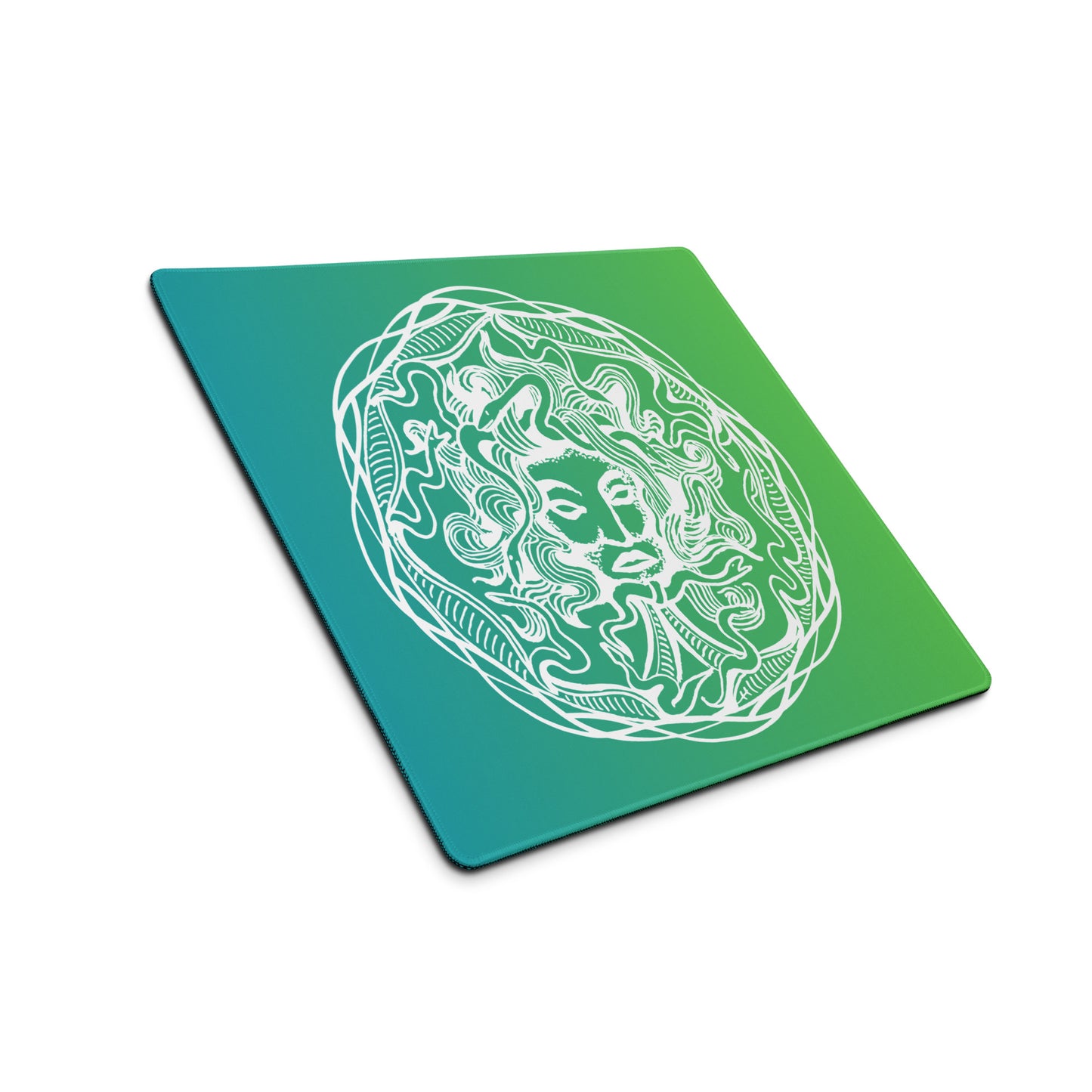 Medusa Circle Emblem Design Green Gradient Desk Mat Gaming Mouse Pad 18″ × 16″