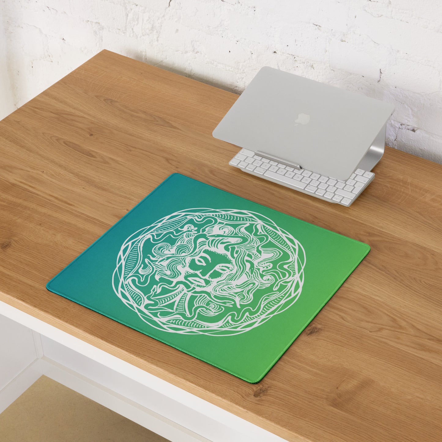 Medusa Circle Emblem Design Green Gradient Desk Mat Gaming Mouse Pad 18″ × 16″