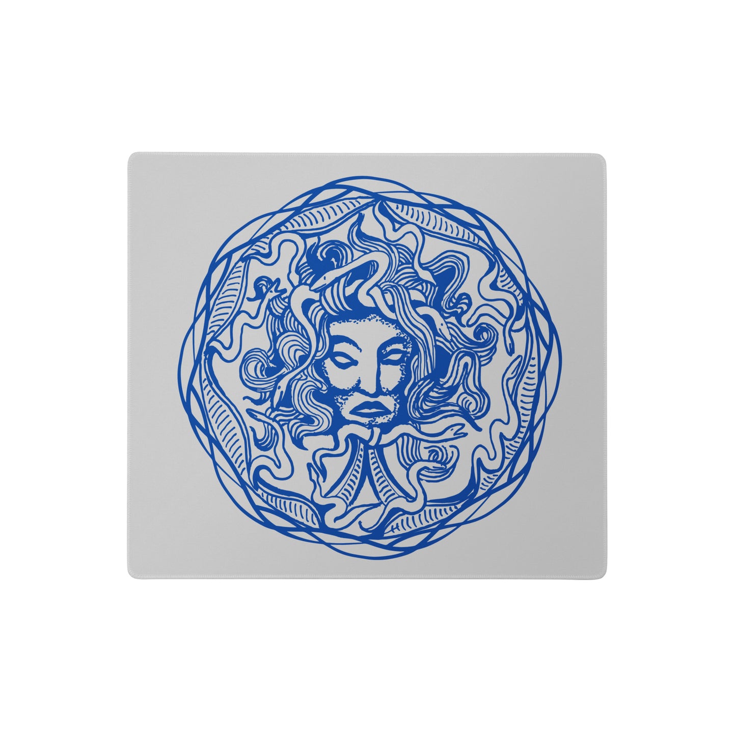 Medusa Circle Emblem Blue Design Gray Desk Mat Gaming Mouse Pad 18″ × 16″