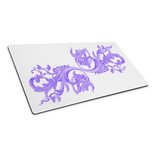 Art Nouveau Filigree Purple White Desk Mat Large Laptop Mouse Pad 36″ × 18″