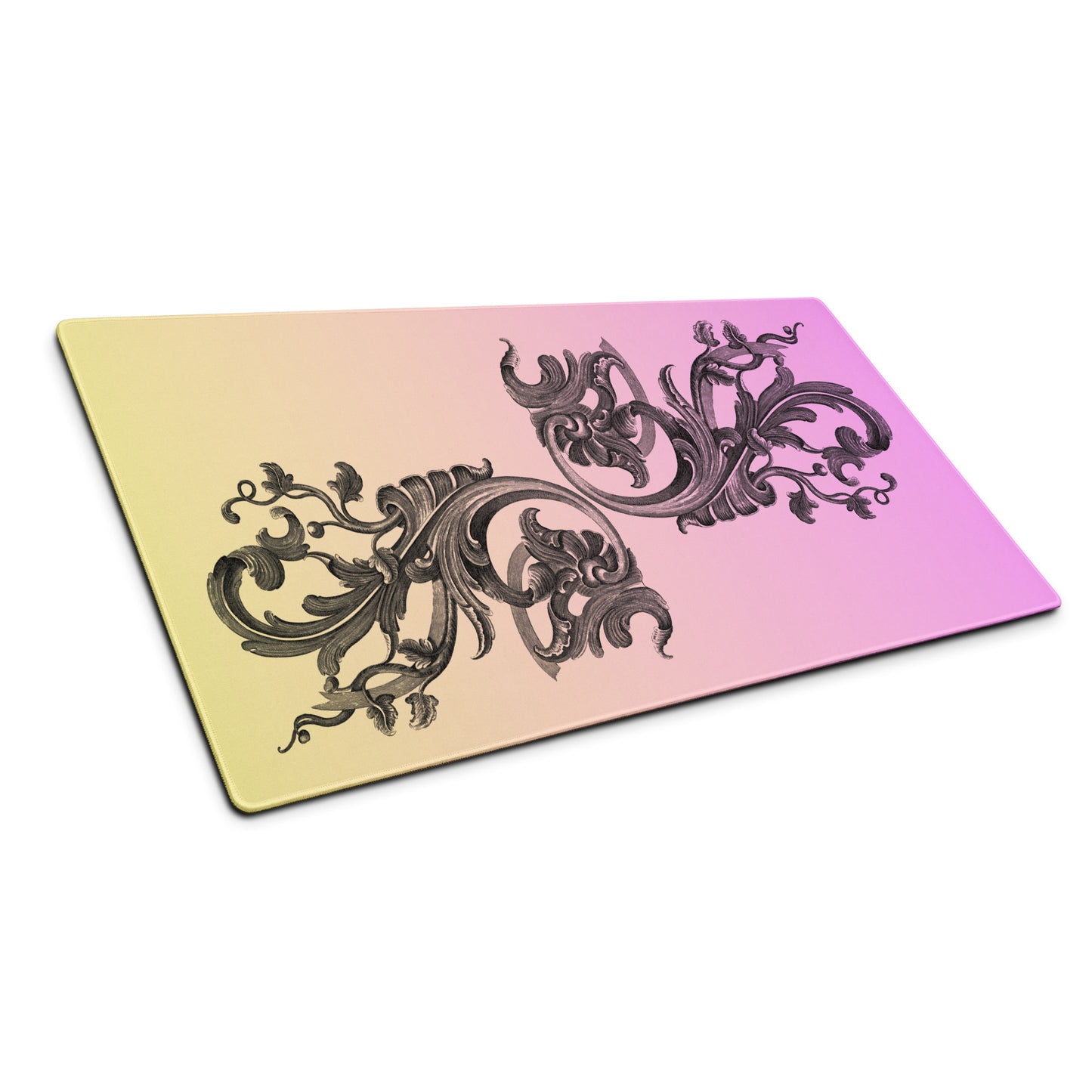 Art Nouveau Filigree Orange Yellow Pink Gradient Desk Mat Large Laptop Mouse Pad 36″ × 18″