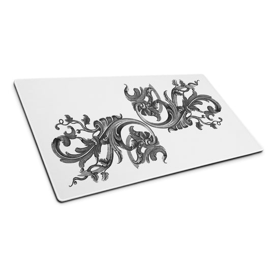 Art Nouveau Filigree Black White Desk Mat Large Laptop Mouse Pad 36″ × 18″