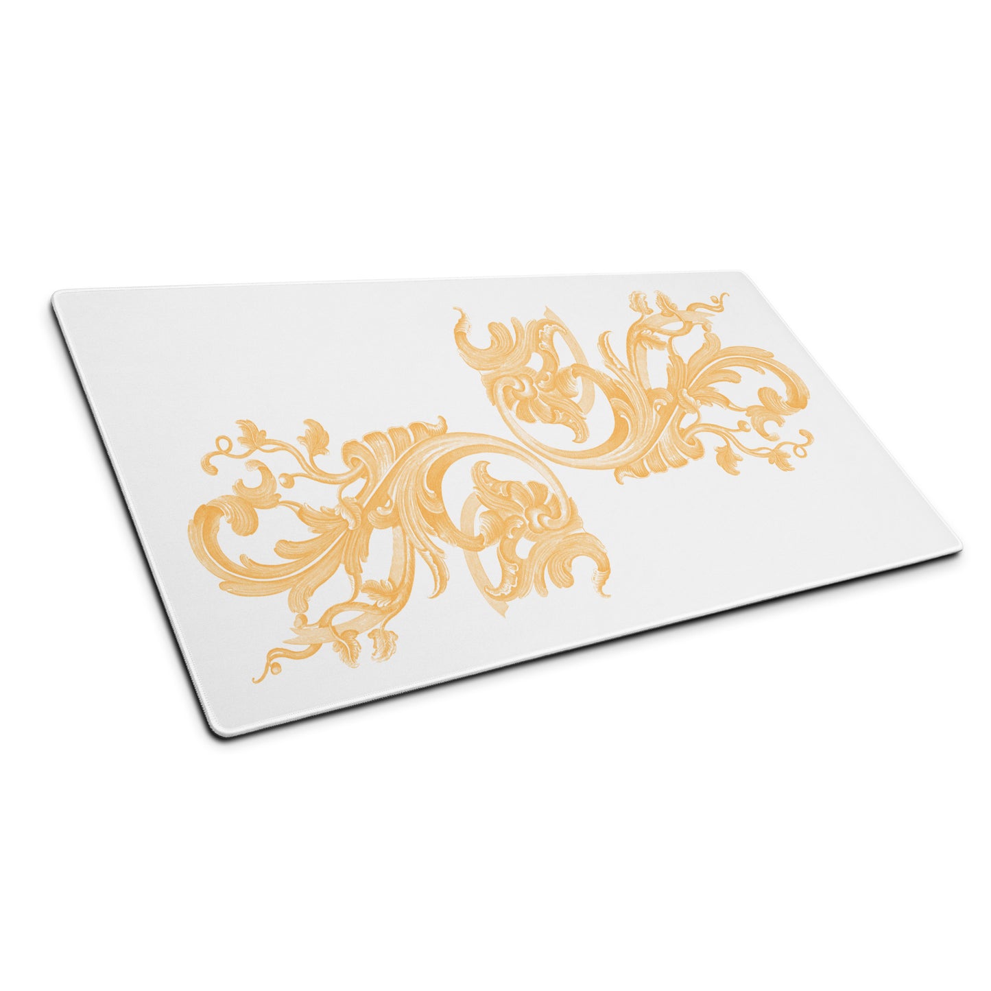 Art Nouveau Filigree Orange White Desk Mat Large Laptop Mouse Pad 36″ × 18″