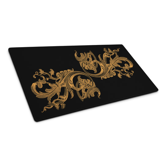 Art Nouveau Filigree Orange Black Desk Mat Large Laptop Mouse Pad 36″ × 18″