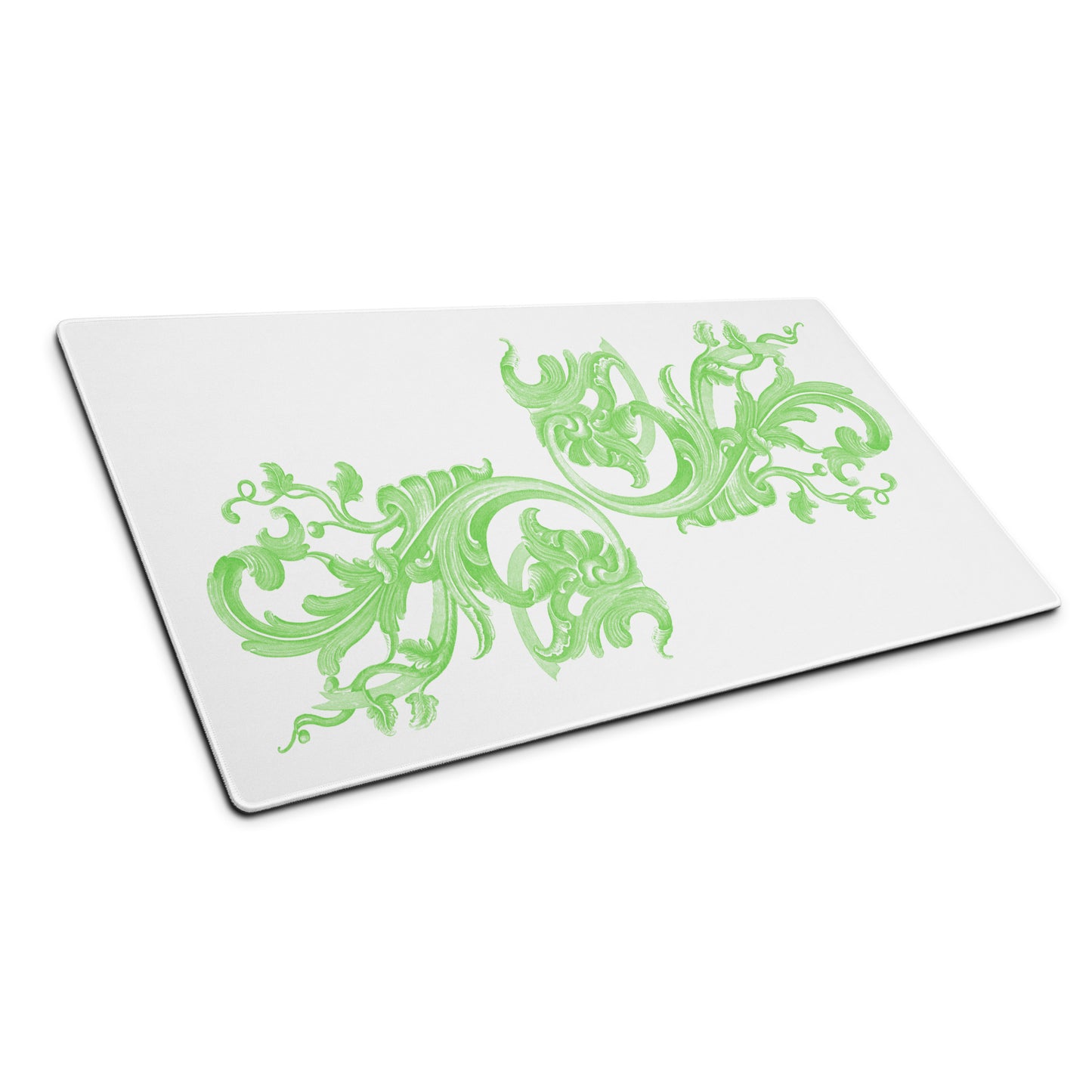 Art Nouveau Filigree Green White Desk Mat Large Laptop Mouse Pad 36″ × 18″