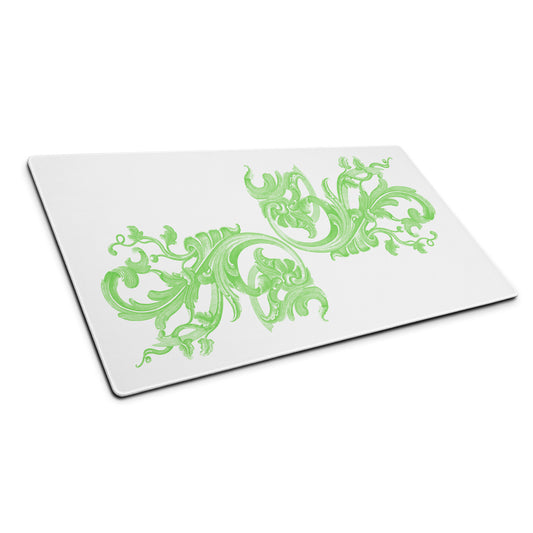 Art Nouveau Filigree Green White Desk Mat Large Laptop Mouse Pad 36″ × 18″