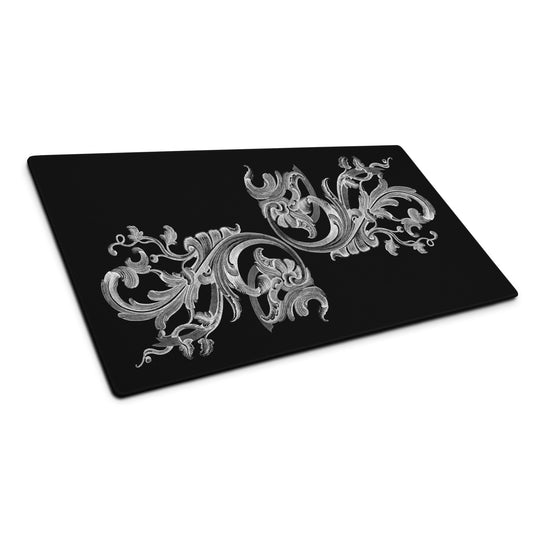 Art Nouveau Filigree White Black Desk Mat Large Laptop Mouse Pad 36″ × 18″