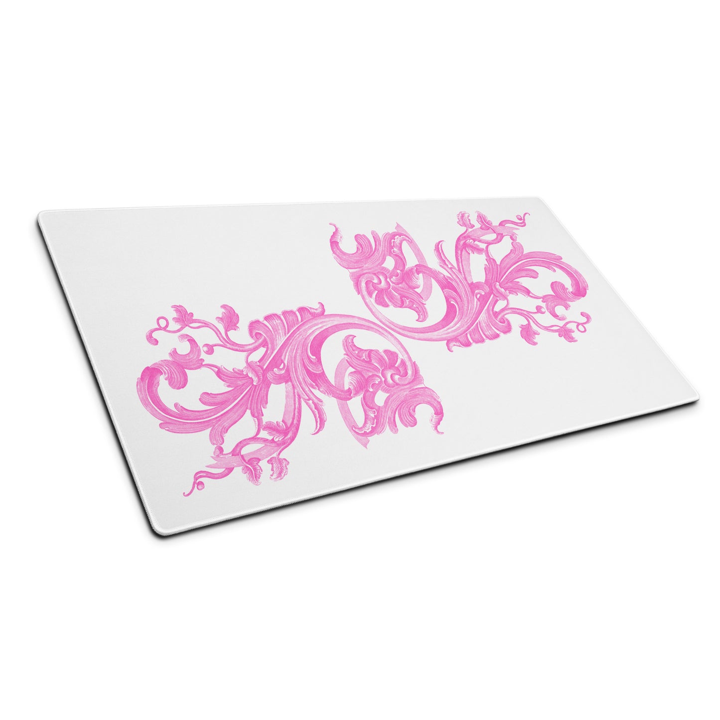 Art Nouveau Filigree Pink White Desk Mat Large Laptop Mouse Pad 36″ × 18″