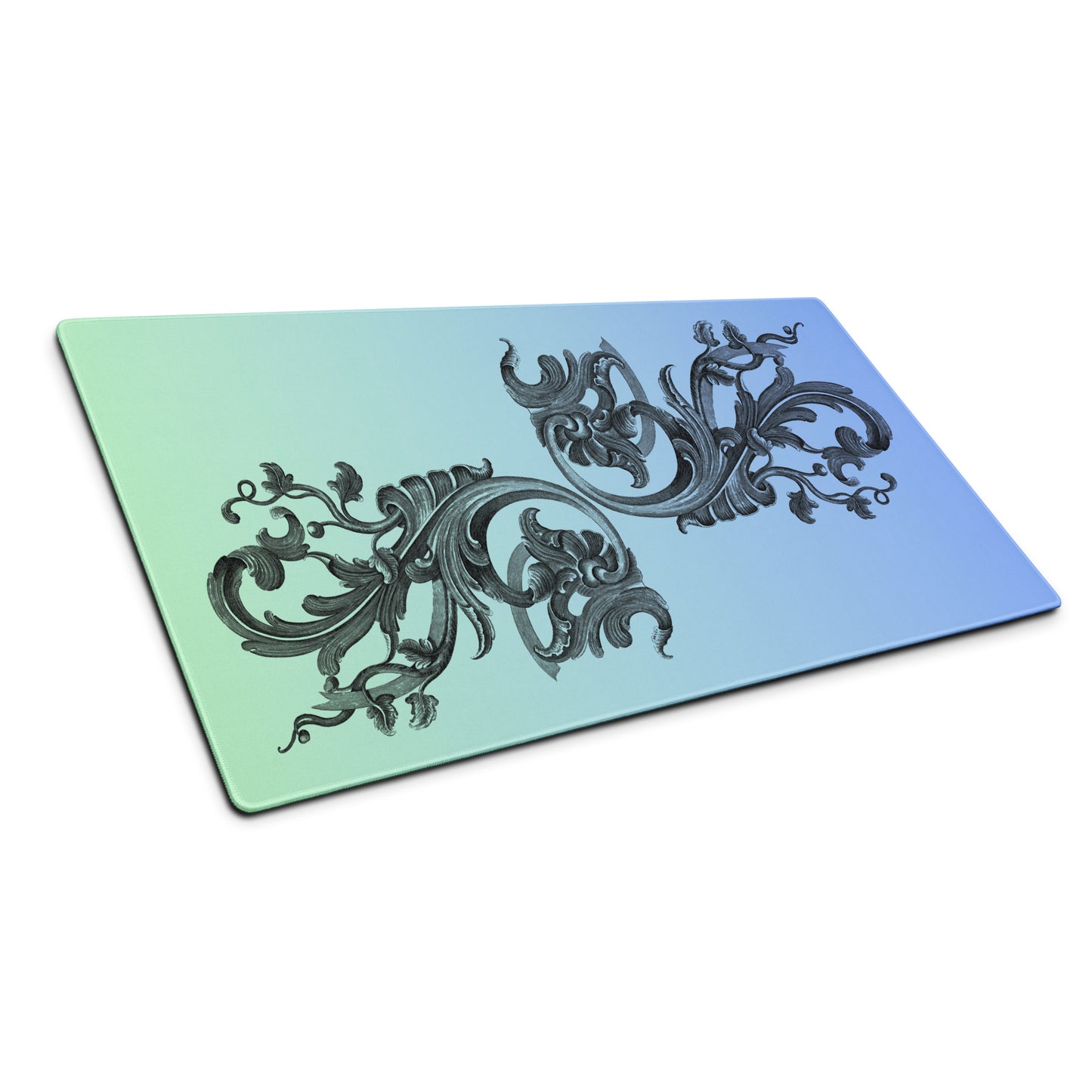 Art Nouveau Filigree Green Blue Gradient Desk Mat Large Laptop Mouse Pad 36″ × 18″