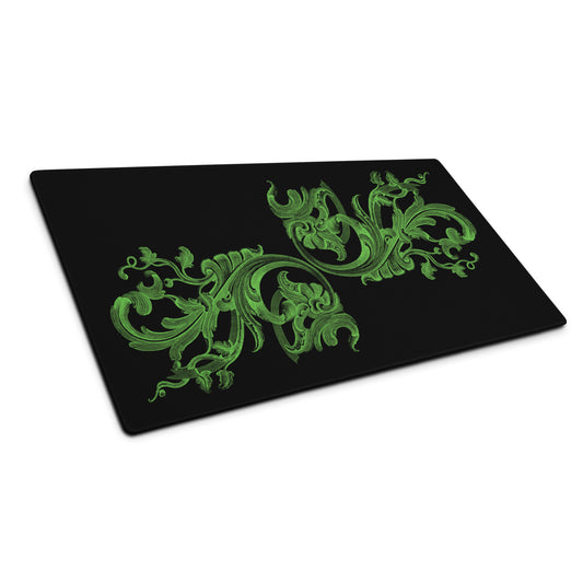 Art Nouveau Filigree Green Black Desk Mat Large Laptop Mouse Pad 36″ × 18″