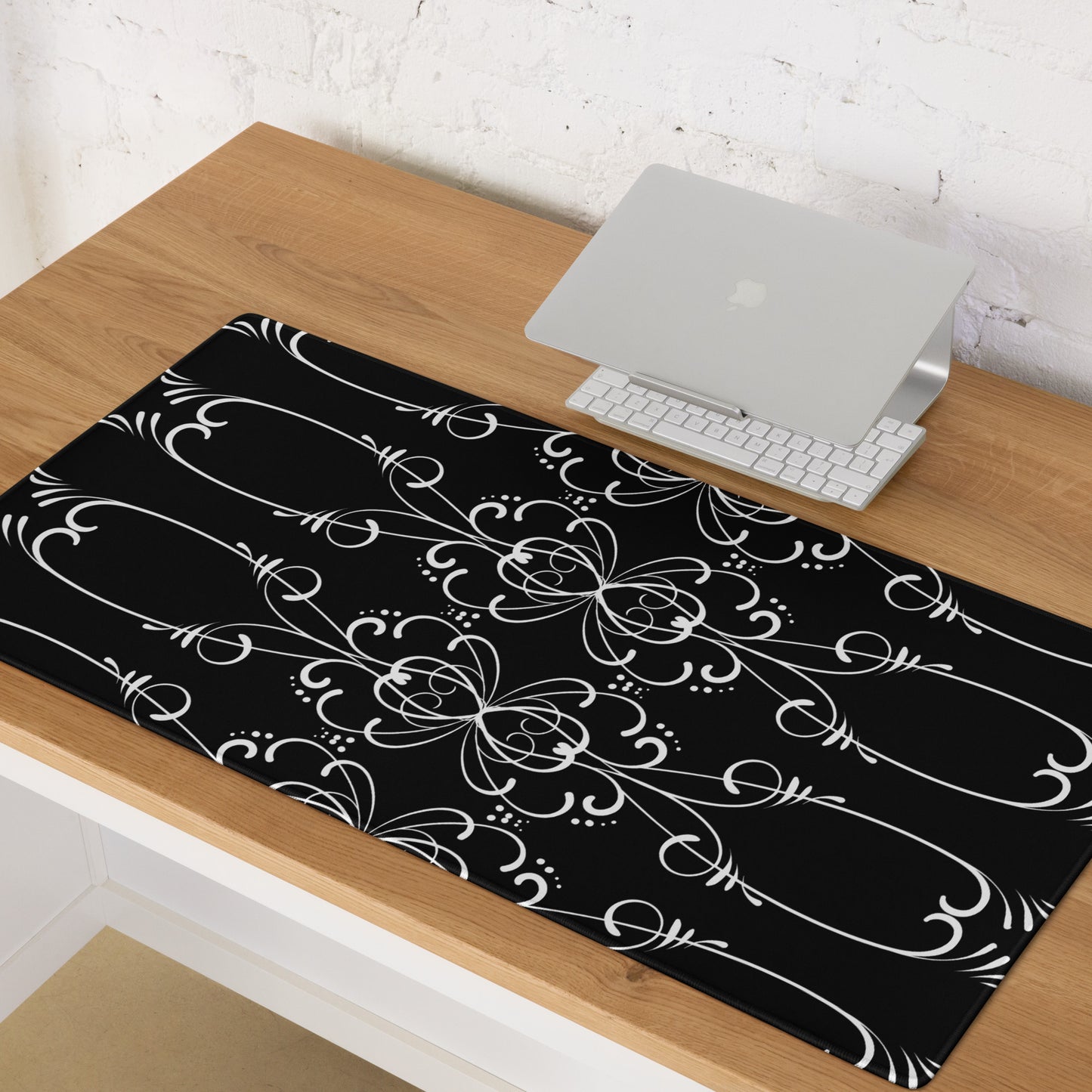 Simple Swirl Black Desk Mat Large Laptop Gaming Mouse Pad 36″ × 18″