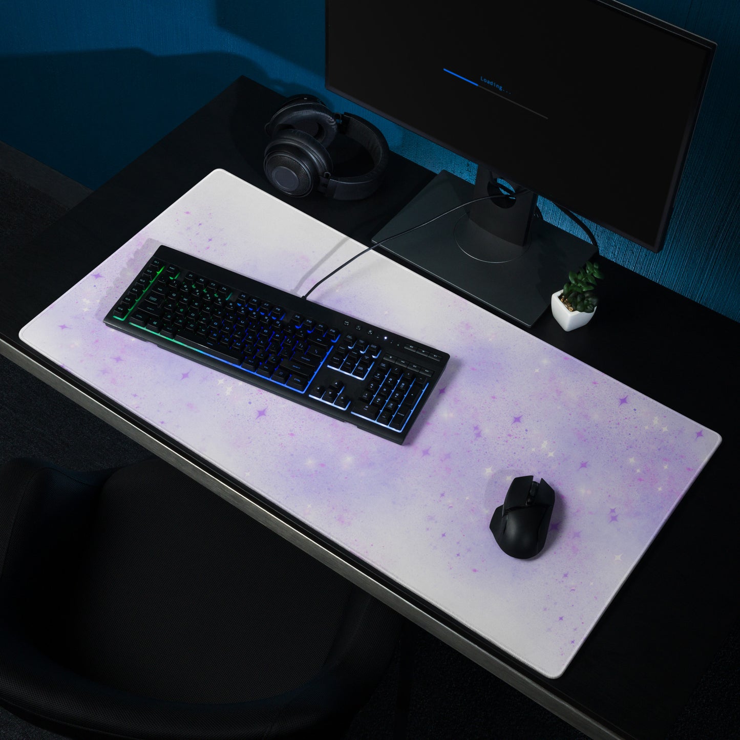 Quest Purple Galaxy White Desk Mat Large Laptop Gaming Mouse Pad 36″ × 18″