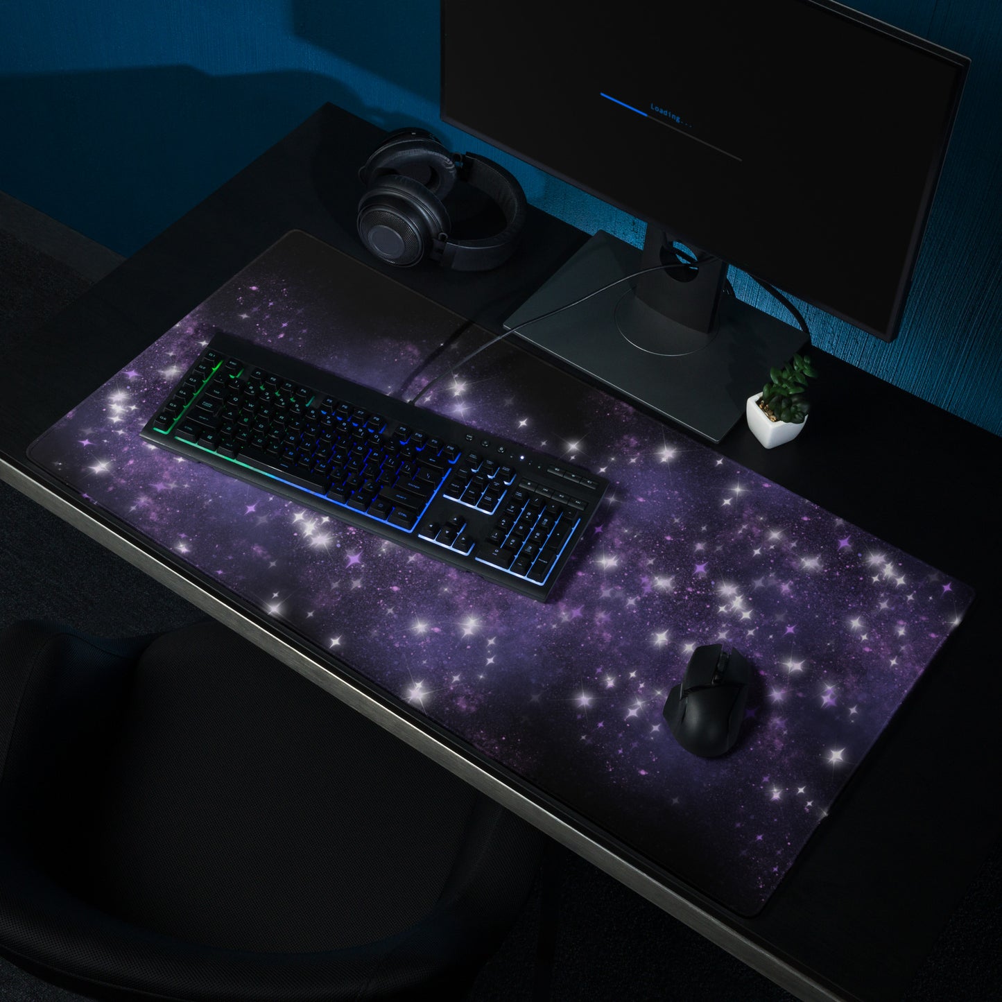 Quest Purple Galaxy Black Desk Mat Large Laptop Gaming Mouse Pad 36″ × 18″