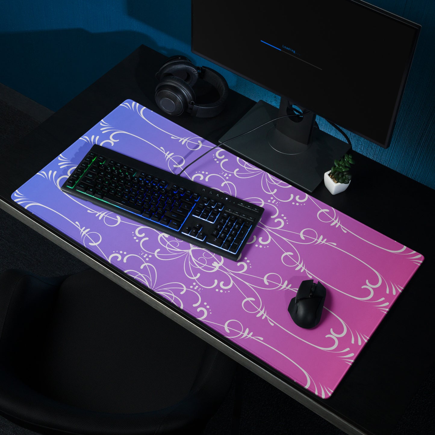 Simple Swirl Purple Pink Desk Mat Large Laptop Gaming Mouse Pad 36″ × 18″