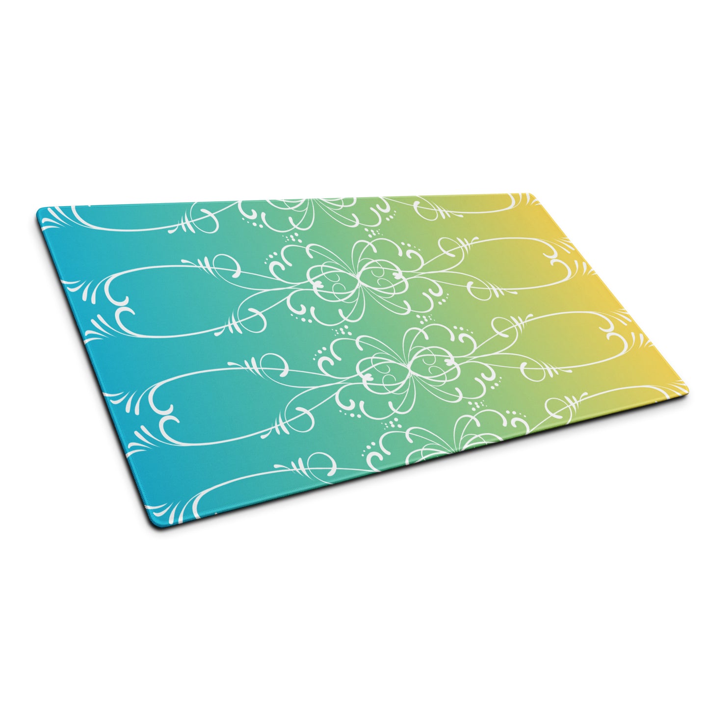 Simple Swirl Teal Yellow Desk Mat Large Laptop Gaming Mouse Pad 36″ × 18″