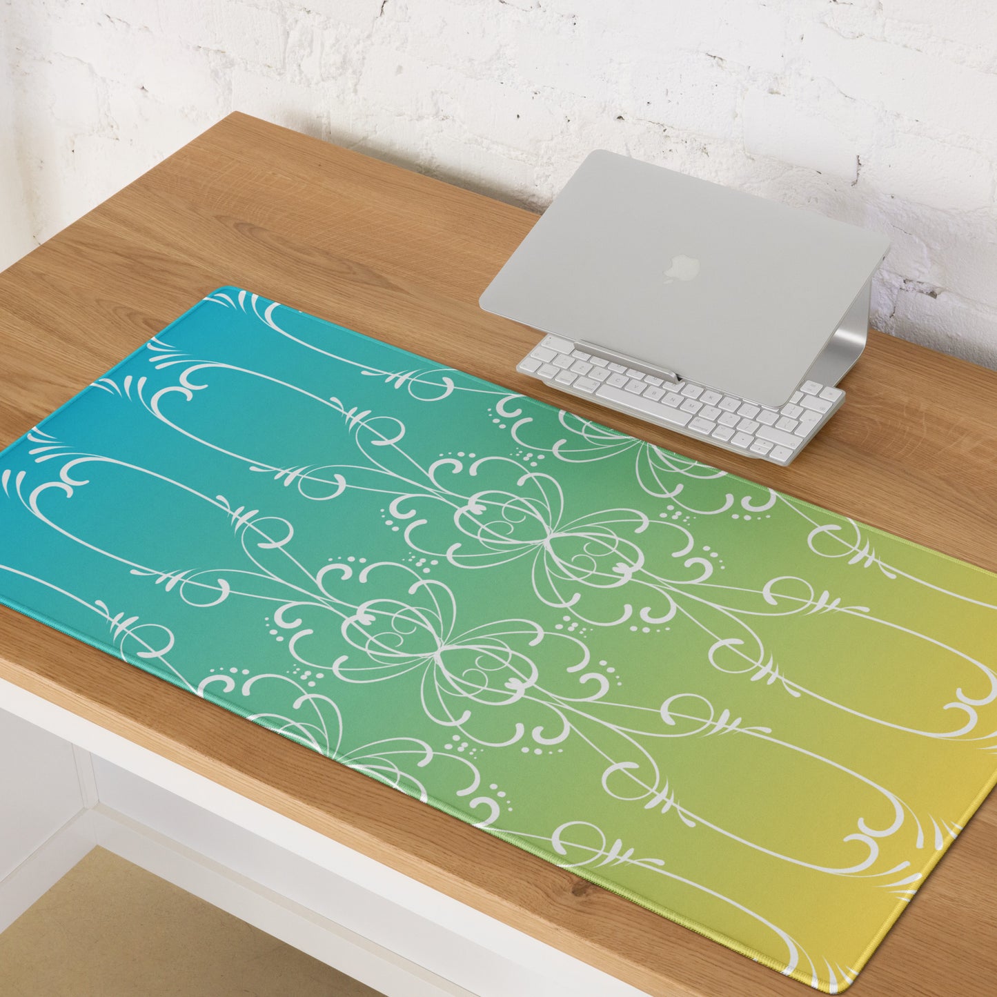 Simple Swirl Teal Yellow Desk Mat Large Laptop Gaming Mouse Pad 36″ × 18″