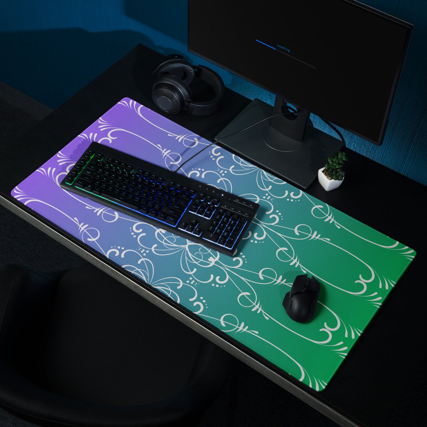 Simple Swirl Purple Green Desk Mat Large Laptop Gaming Mouse Pad 36″ × 18″