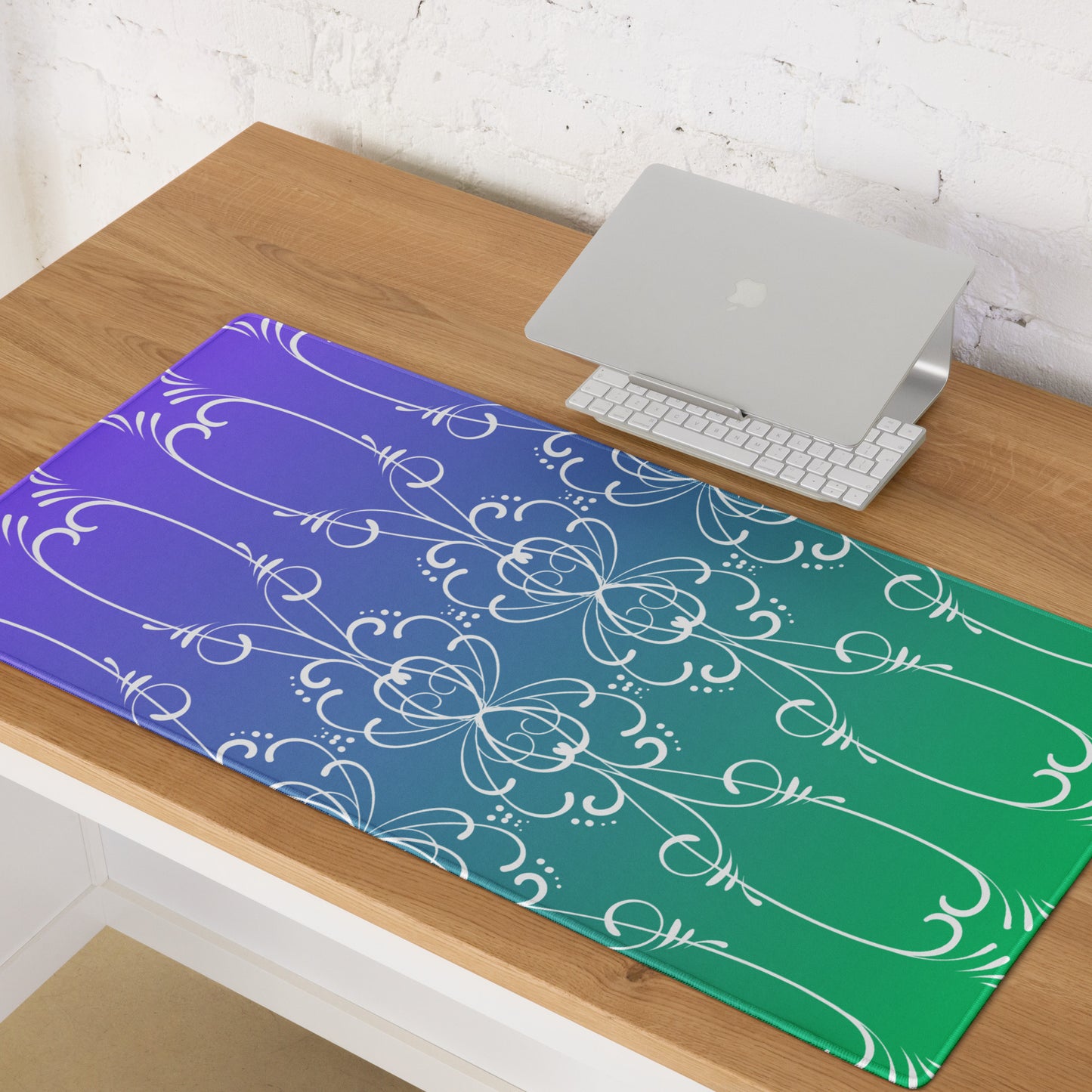 Simple Swirl Purple Green Desk Mat Large Laptop Gaming Mouse Pad 36″ × 18″