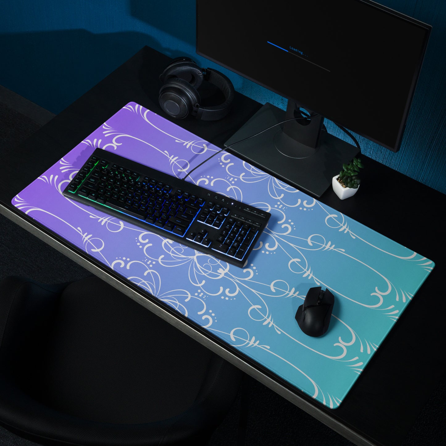 Simple Swirl Purple Blue Desk Mat Large Laptop Gaming Mouse Pad 36″ × 18″