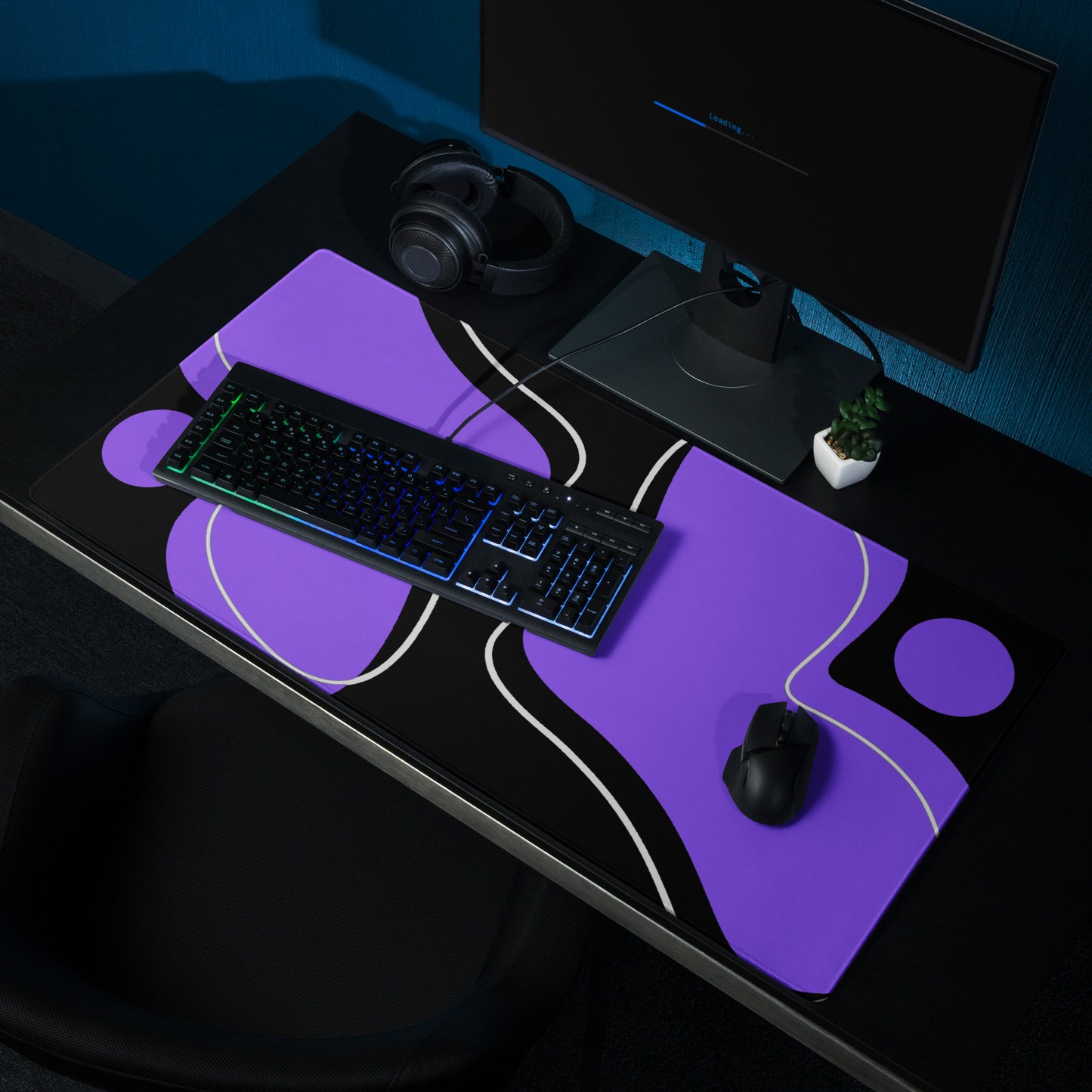 Purple Abstract Black Desk Mat Large Laptop Gaming Mouse Pad 36″ × 18″