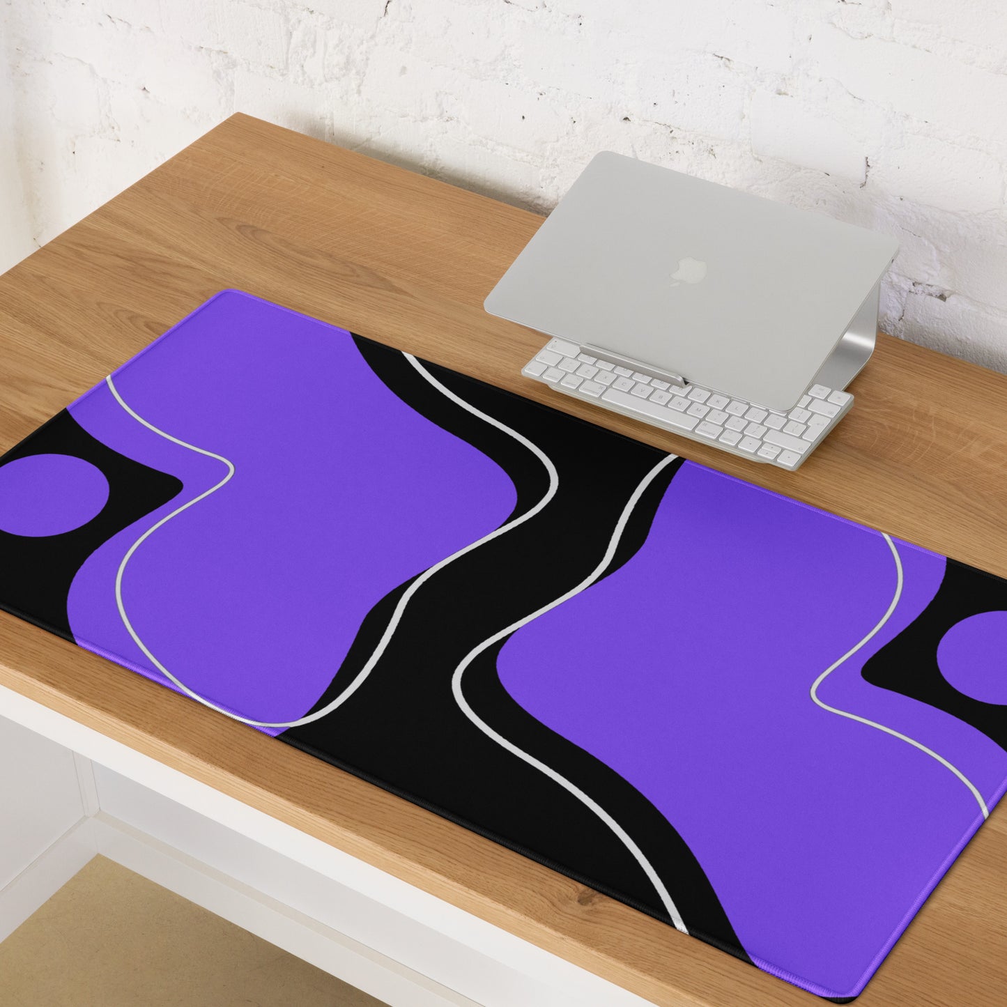 Purple Abstract Black Desk Mat Large Laptop Gaming Mouse Pad 36″ × 18″