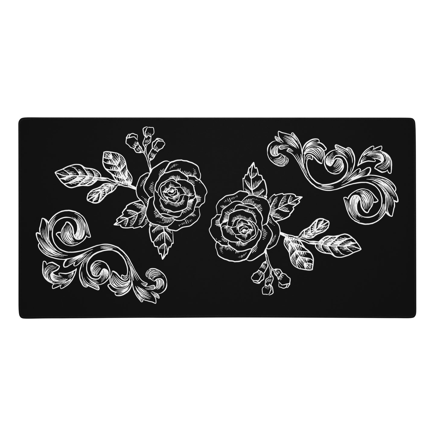 Flower Filigree Black Desk Mat Large Laptop Gaming Mouse Pad 36″ × 18″