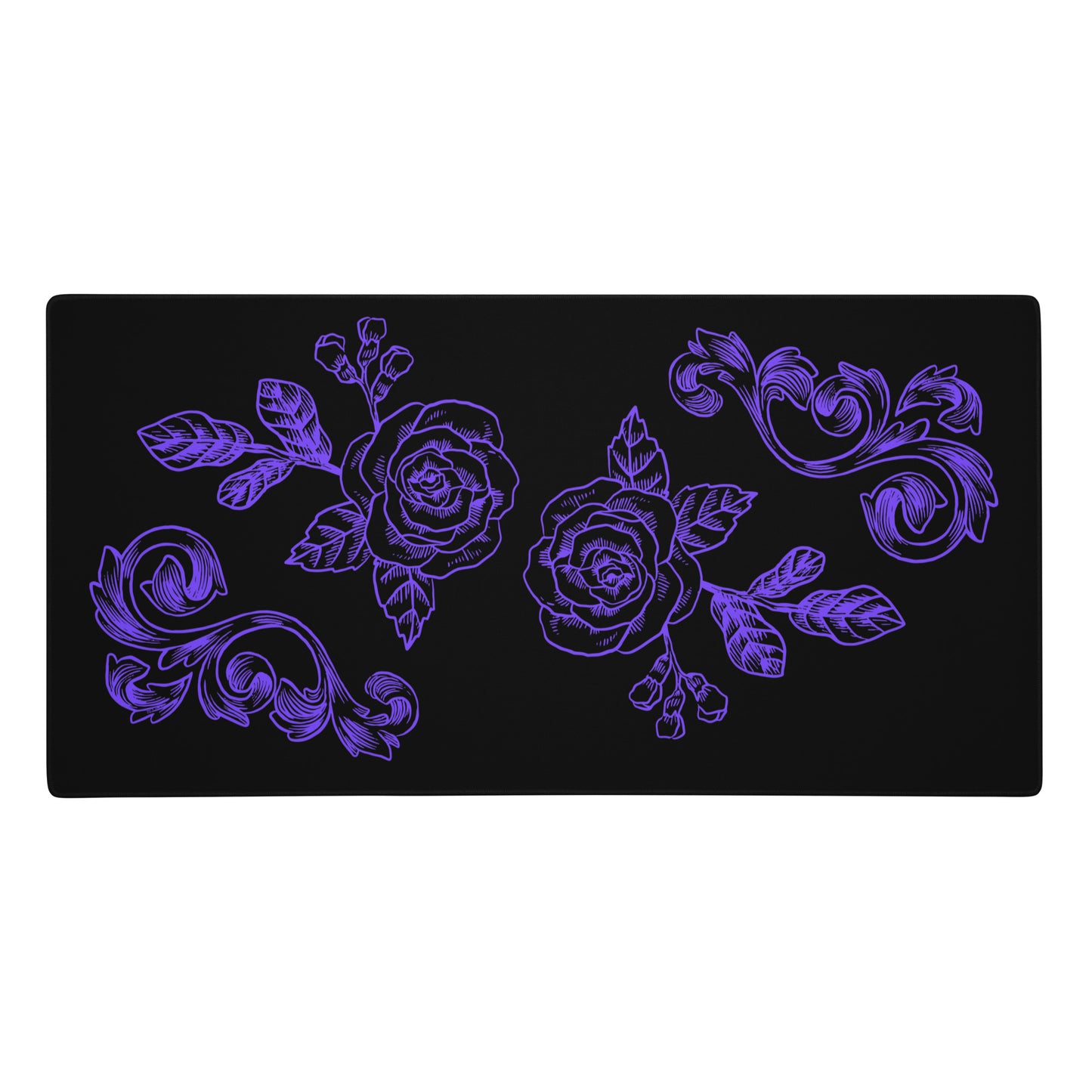 Purple Flower Filigree Black Desk Mat Large Laptop Gaming Mouse Pad 36″ × 18″