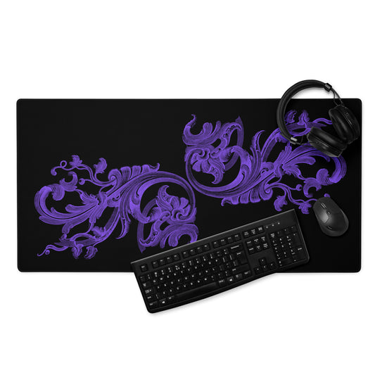 Art Nouveau Filigree Purple Black Desk Mat Large Laptop Gaming Mouse Pad 36″ × 18″