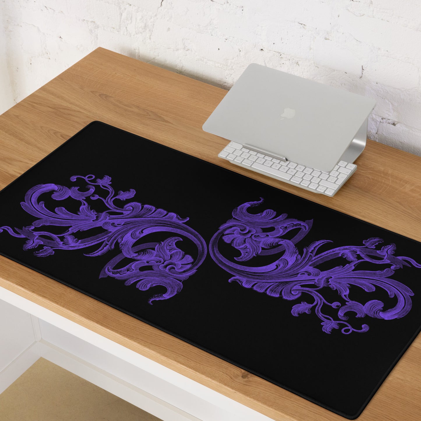 Art Nouveau Filigree Purple Black Desk Mat Large Laptop Gaming Mouse Pad 36″ × 18″