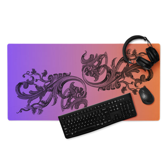 Art Nouveau Filigree Purple Orange Gradient Desk Mat Large Laptop Gaming Mouse Pad 36″ × 18″