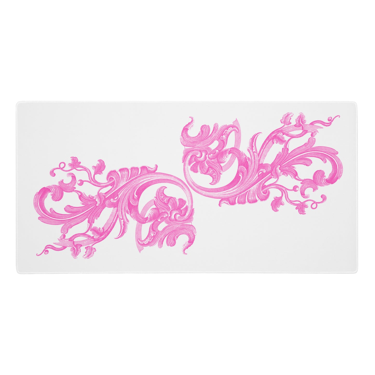 Art Nouveau Filigree Pink White Desk Mat Large Laptop Gaming Mouse Pad 36″ × 18″