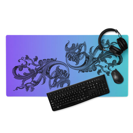 Art Nouveau Filigree Purple Blue Gradient Desk Mat Large Laptop Gaming Mouse Pad 36″ × 18″