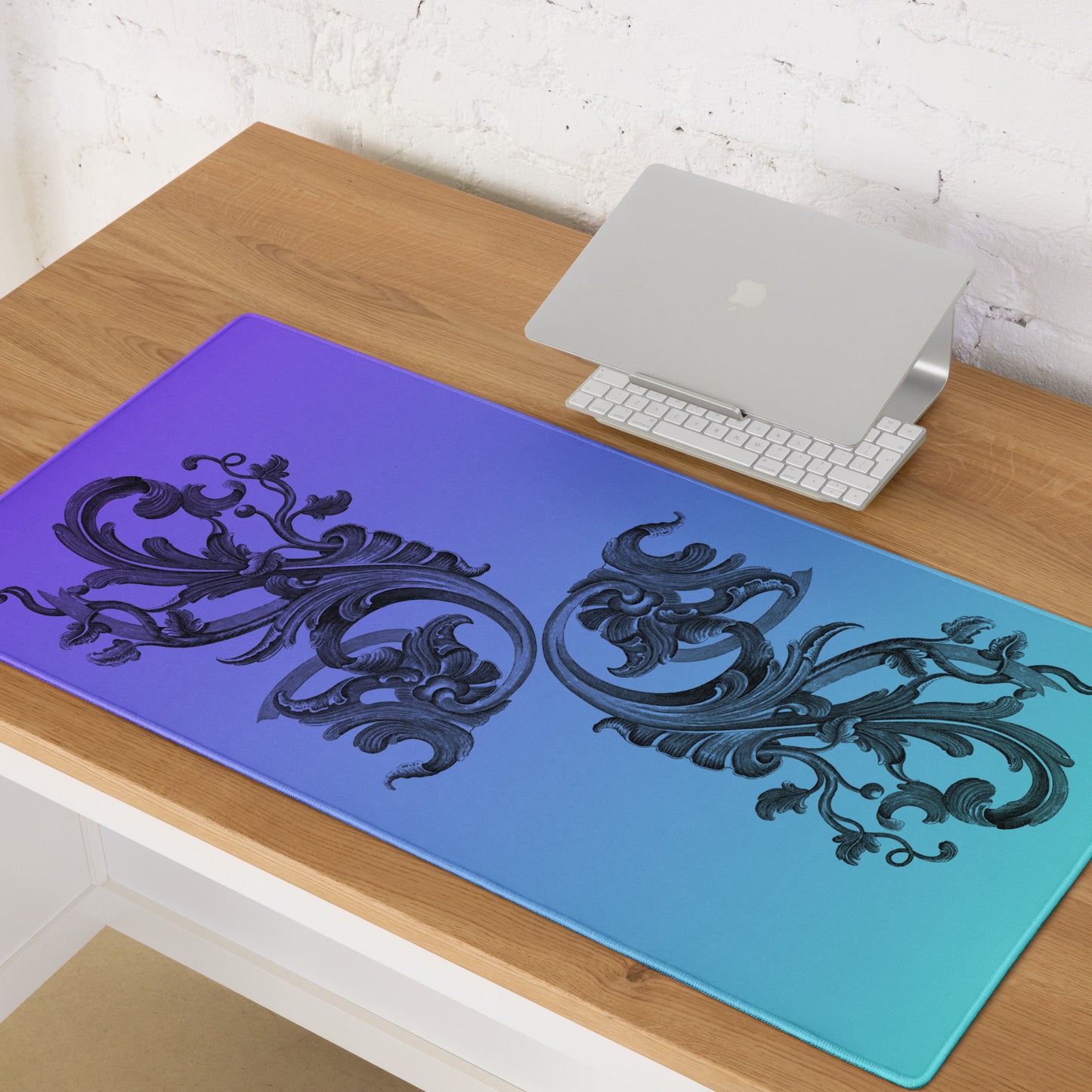 Art Nouveau Filigree Purple Blue Gradient Desk Mat Large Laptop Gaming Mouse Pad 36″ × 18″